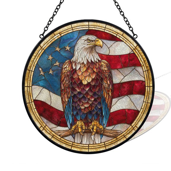 American Flag Stained Glass Window Hanging Suncatcher, Bald Eagle Indoor Decor, Patriotic Wall Art Home Gift for Men Women and Independence Day