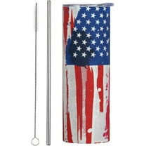 American Flag Stainless Steel Insulated Tumbler 20 OZ, Patriotic Freedom Coffee Mug Cup with Splash-Proof Lid and Straw for Car Home Office Outdoor Travel