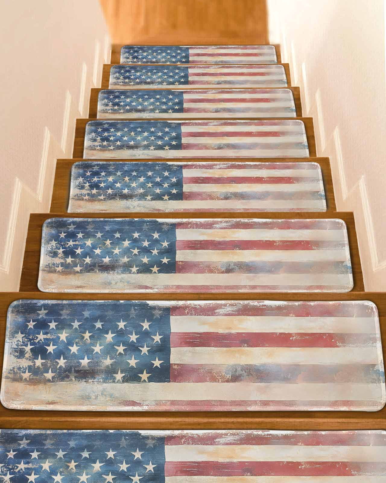 Step Flag And Rises American Flag Stair Treads for Wooden Steps Indoor Runner Rug Carpet ...