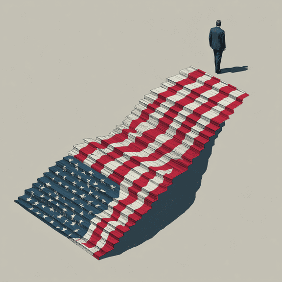 American Flag Stairway Car Sticker, Patriotic USA Decal, Freedom Path Vinyl Sticker for Car Window, Laptop, Truck, SUV, Inspirational American Dream Art, Red White Blue Decor Gift