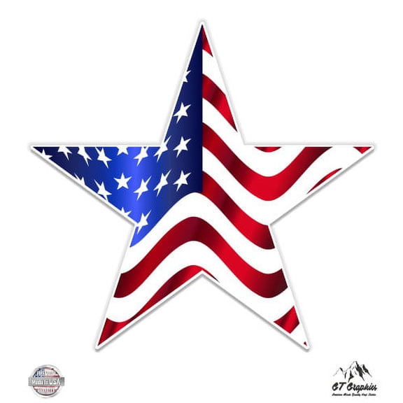 American Flag Star - 3" Vinyl Sticker - For Car Laptop I-Pad Phone Helmet Hard Hat - Waterproof Decal