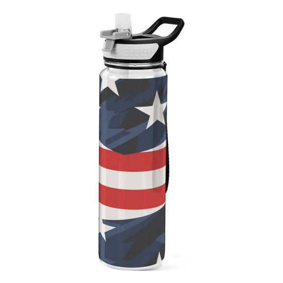 American Flag Star 32oz Water Bottles with Straw Tritan Leakproof Sports Bottle BPA Free Clear for Fitness Gym Swimming Cycling