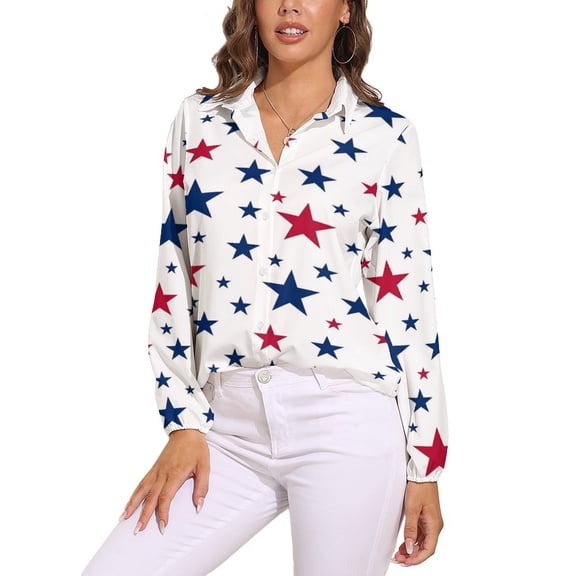 American Flag Star Pattern Long Sleeve Blouse Woman Streetwear Casual Shirts Summer Oversize Woman Streetwear Clothing Birthday Present