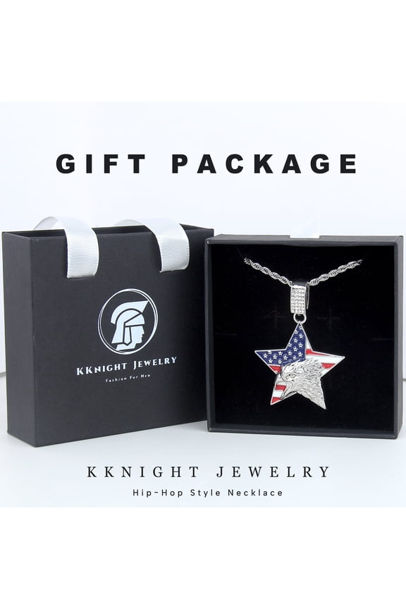American Flag Star Pendant Necklace with Eagle Design-Hip-hop Style Necklace, Streetwear, Unisex, Patriotic Hip-hop Jewelry