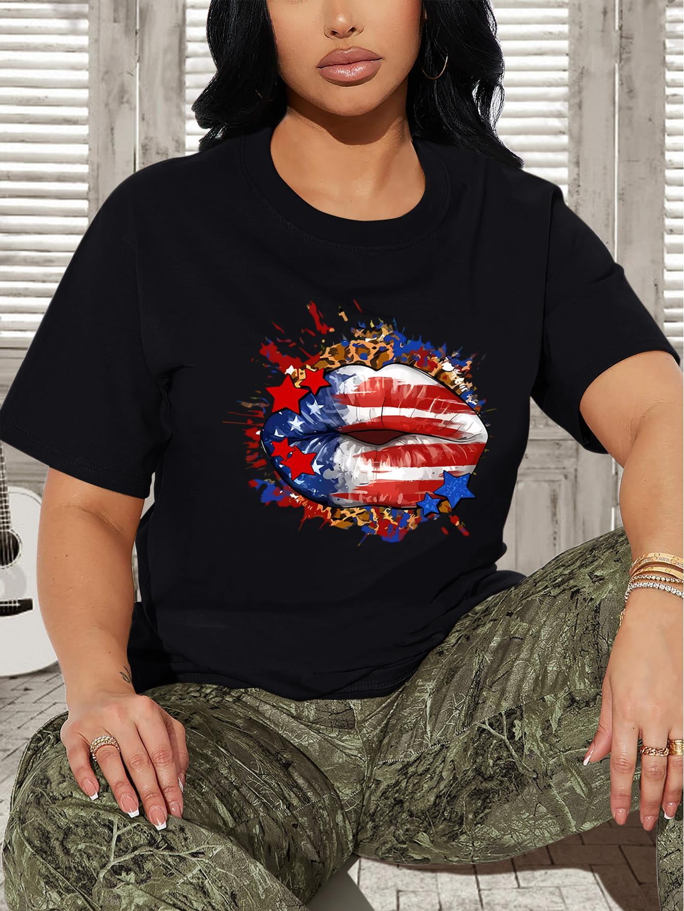 AMERICAN WOMAN Graphic Round Neck Tee