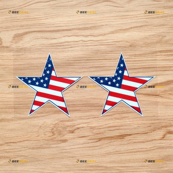 American Flag Star Sticker Decal Vinyl Pentagon Shape - 2 Pack Reflective 4" - For Car Boat Laptop Cup