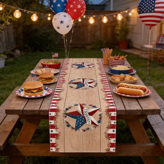 American Flag Star Stripe Table Runner 71 Inch for 4th of July, Patriotic Fabric Placemat Runner, Independence Day Party Decorations for Dining Table Kitchen Buffet, Reusable Holiday Tea Table Cover