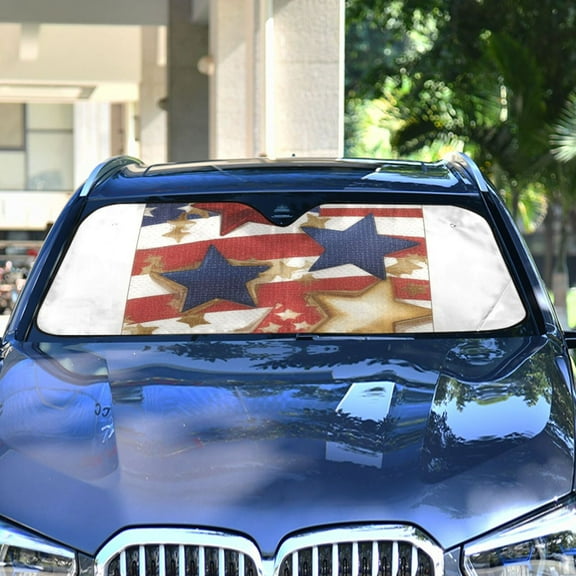 American Flag Stars Automotive Front Car Windshield Sun Shade Reflector Foldable for Front Fit for Cars Truck SUVs