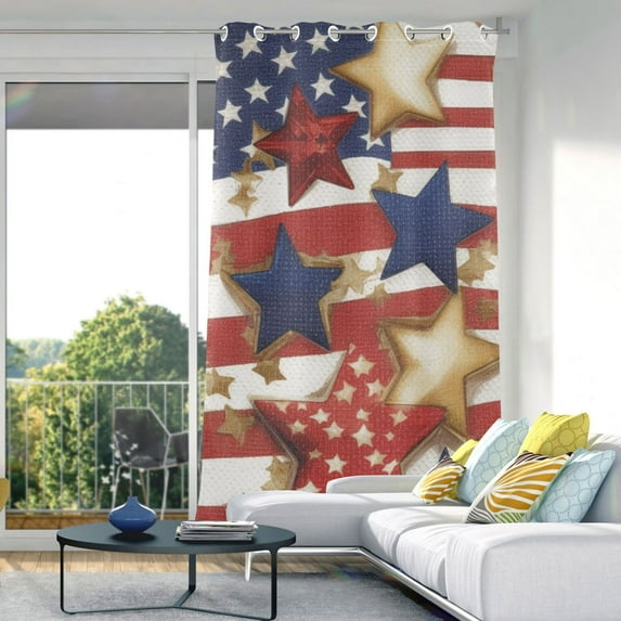American Flag Stars Blackout Curtain Panels Drapes Privacy Assured with Light Filtering Curtains for Living room Bedroom Bathroom Window