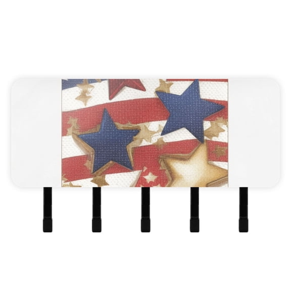 American Flag Stars Mail Holder Organizer Wall Mount with Shelf Key Holder Key Rack with 5 Key Hooks for Wall Decorative