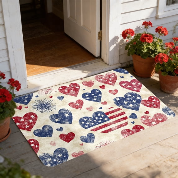 American Flag Stars Patriotic 4th of July Doormat Memorial Day Independence Door Mat Floor Mat Non Slip Rubber Backing Seasonal Entryway Kitchen Home Decoration