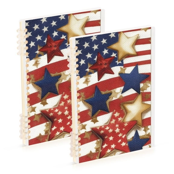 American Flag Stars Ring Binder Notebook Journey Note Diary College Ruled Spiral Notebook Study Loose Leaf Paper A5 60 Pages