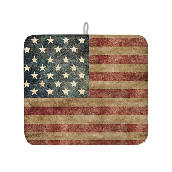 American Flag Stars and Stripes Dish Drying Mats for Kitchen Counter,Absorbent Microfiber Dish Drainer Rack Mat Vintage USA Flag Drying Pad for Sinks,Utensils,Countertops,16x18in