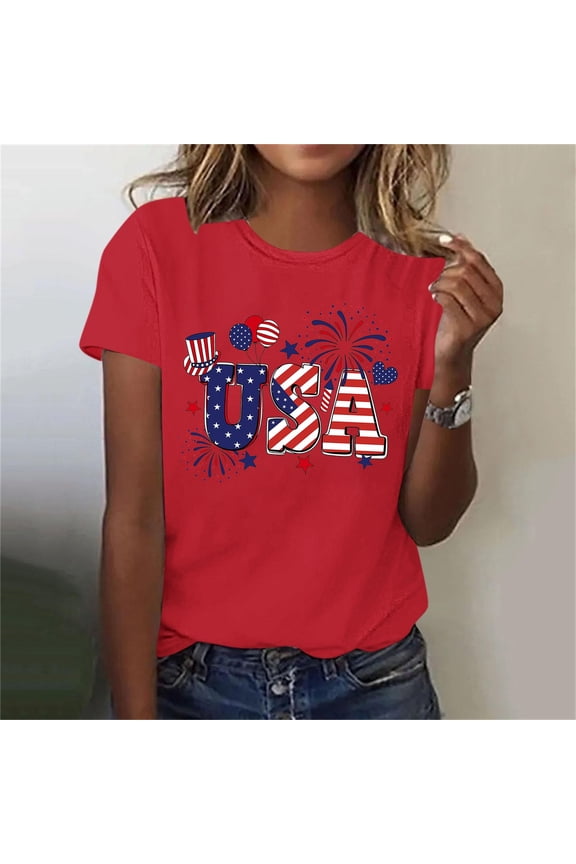 American Flag Stars Stripes Shirts for Women 4th of July Patriotic Shirt Cute Graphic Blouse USA Flag Tops Summer Tee