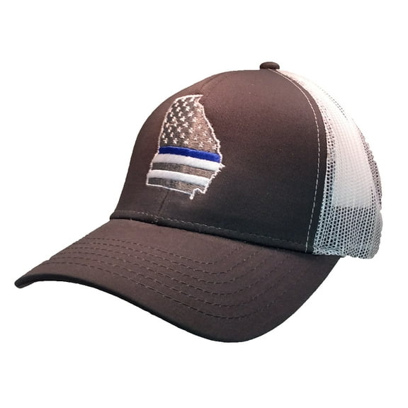 American Flag State of Georgia Blue Line Embroidered Trucker Mesh Hat-