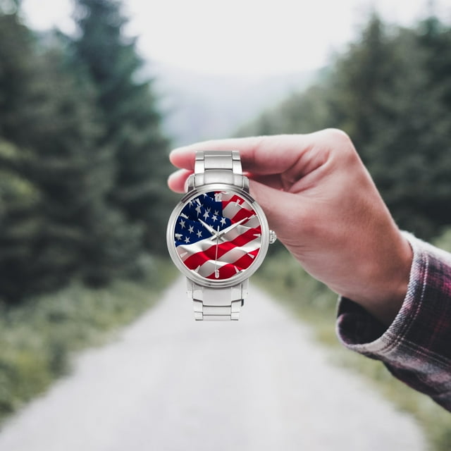 American Flag Steel Strap Automatic Watch (With Indicators)