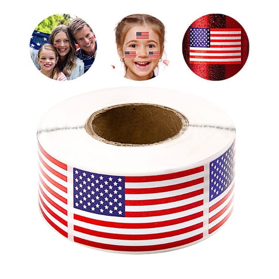 American Flag Stickers 1.25x2 Inch Patriotic USA Decals, Roll Adhesive Emblem Labels for 4th of July Independence Day Symbol Theme Clings for Car Window Laptop Scrapbook Bumper