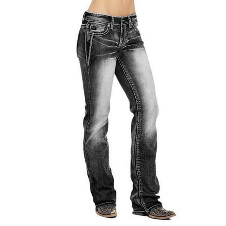 American Flag Stretch Washed Bootcut Jeans for Women High Waist