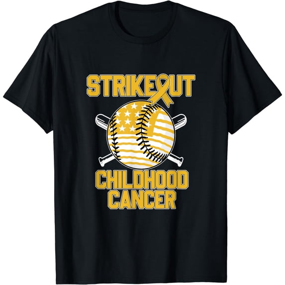 American Flag Strikeout Childhood Cancer Baseball T-Shirt