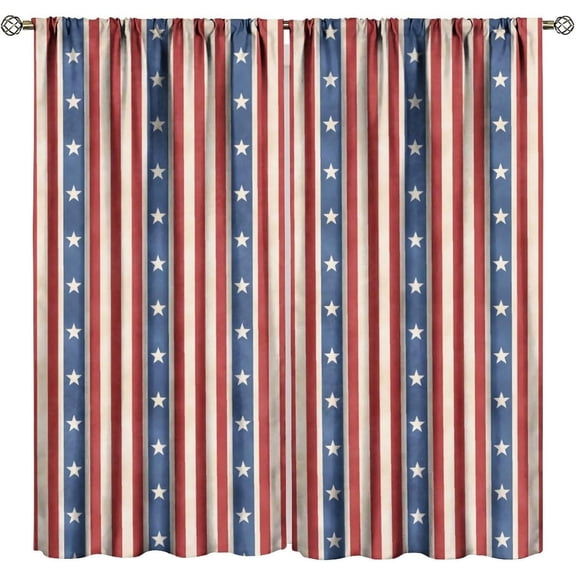 American Flag Stripes Curtains, 4th of July Independence Day Rustic Vintage Stars Stripes Patriotic Rod Pocket Window Treatments for Bedroom Living Room Kitchen, 52" W X 63" L
