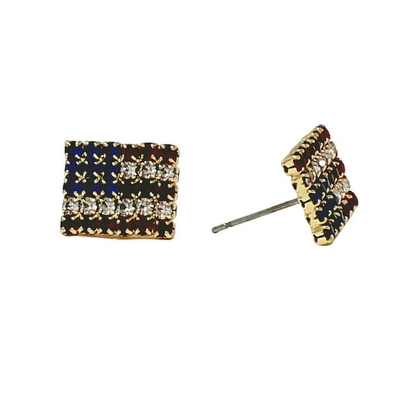 American Flag Stud Earrings with 30 Pc of Rhinestones Rectangular Flag Shaped