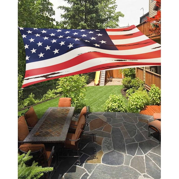 American Flag Sun Sail Shades Rectangle Canopy,Sunlight Block Heavy Duty Curved Backyard Shade Cover, Red Blue USA Flag Waterproof Sun Shades for Patios Garden Pergola Outdoor 14'x18'