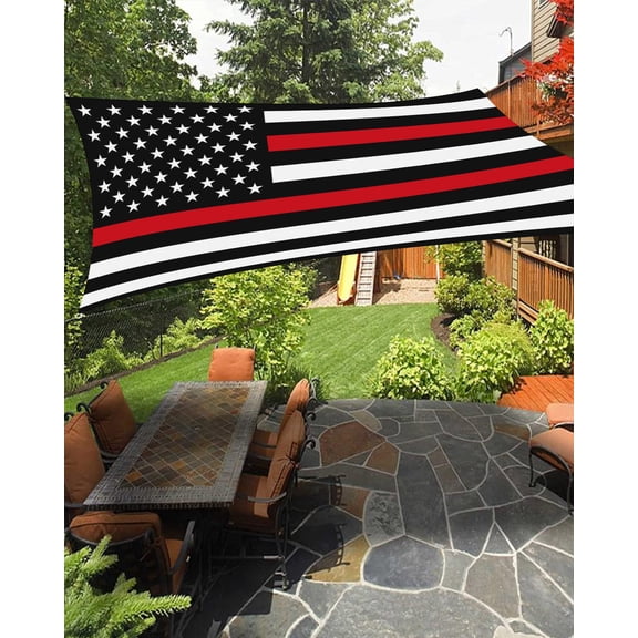 American Flag Sun Shade Sail 8'X10' Retro USA Flag Red Line Black White Striped UV Block Outdoor Sail Shades Breathable Waterproof Rectangular Sunshade for Patio Garden Pool Pergola Porch