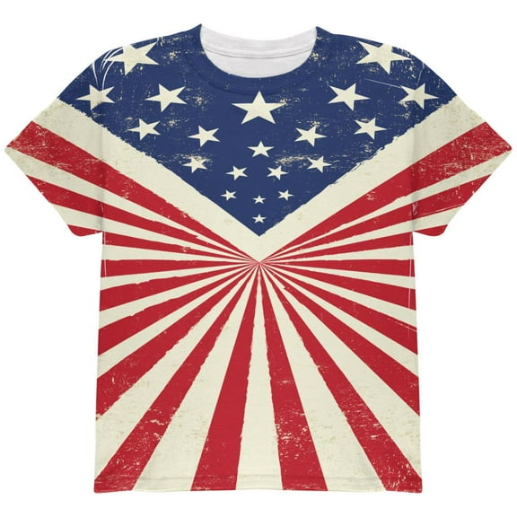 American Flag Sunburst All Over Youth T Shirt Multi YLG