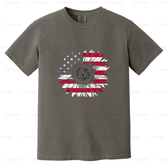 American Flag Sunflower Funny 4th July Independence Patriot Holiday, Comfort Color T-Shirt Unisex, up to 4XL