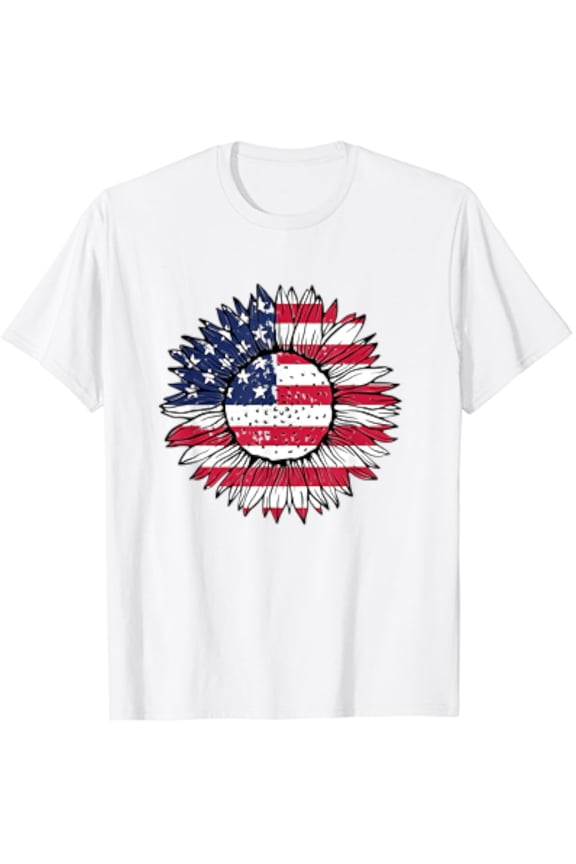American Flag Sunflower Graphic 4Th Of July Plus Size T-Shirt Unisex S-5XL Hot Trending Shirt, Vintage Birthday Gift