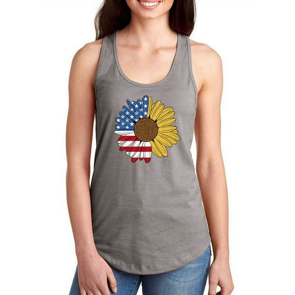 American Flag Sunflower Racerback Tank Women -Smartprints Designs, Female XX-Large