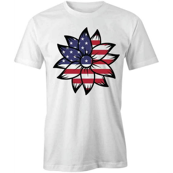 American Flag Sunflower T-Shirt | Pretty Flowers White Tee Gift