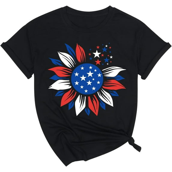 American Flag Sunflower Tshirt Women Vintage Bleached Shirt 4th of July Patriotic Shirt Stars Stripes Graphic Tee Tops