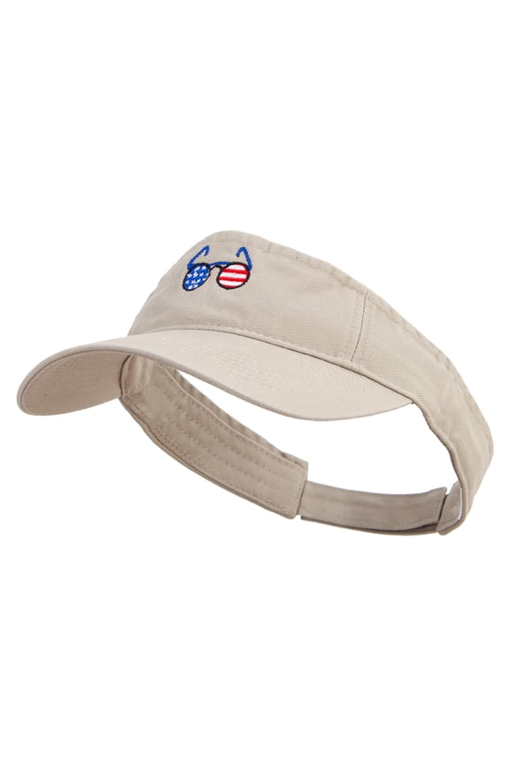 American Flag Sunglasses Embroidered Cotton Twill Washed Soft Visors - Khaki OSFM