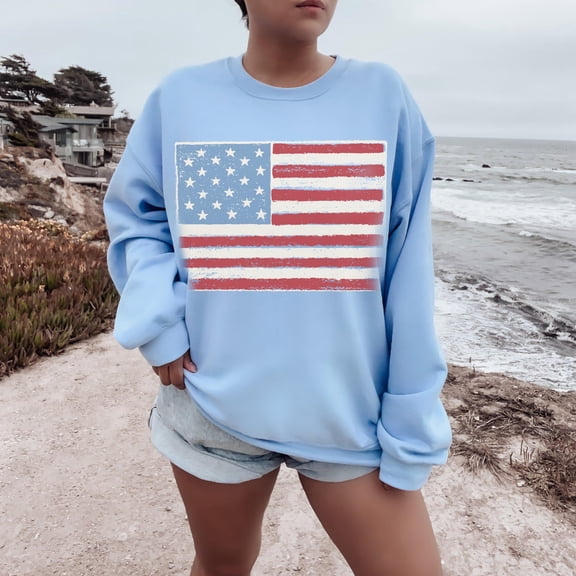 American Flag Sweatshirt, 4th Of July Shirt, Women's Trendy Crewneck Sweatshirt, 4th of July Sweatshirt, USA Shirt, Patriotic Shirt, Sweatshirt All Size S-5XL