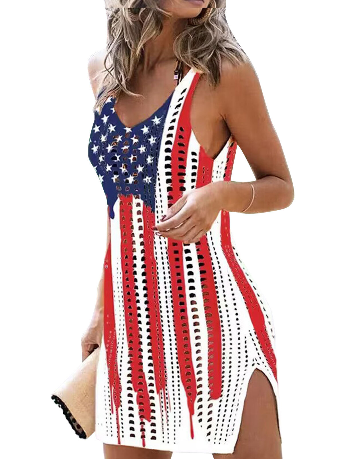 American Flag Swimsuit Cover Up for Women Crochet Sexy Straped Bathing ...