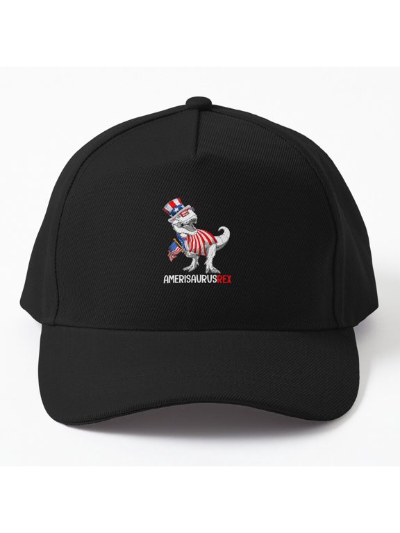 American Flag T-Rex Baseball Cap, Fourth of July Amerisaurus Dinosaur Design Hat