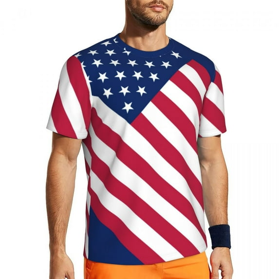 American Flag T-Shirt Men Patriotic White Stars Print Streetwear T Shirts Breathable Summ