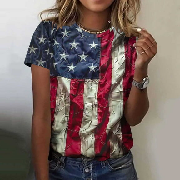 American Flag T Shirt for Women Independence Day T Shirts Women American Flag Shirt Womens American Flag Top Womens Patriotic Tee Fashionable Casual Pullover Printed Short Sleeved Round Neck Top