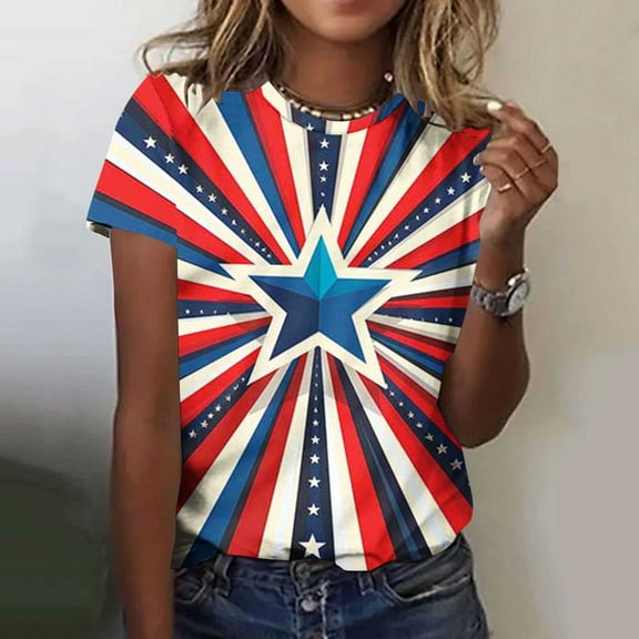 American Flag T Shirt for Women Independence Day T Shirts Women American Flag Shirt Womens American Flag Top Womens Patriotic Tee Fashionable Casual Pullover Printed Short Sleeved Round Neck Top