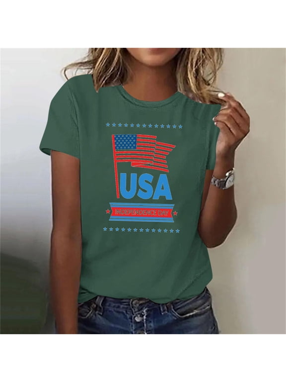 American Flag T Shirt Women USA Star Stripes Fourth July Shirts America Flag 250th Birthday Crew Neck Tee Tops