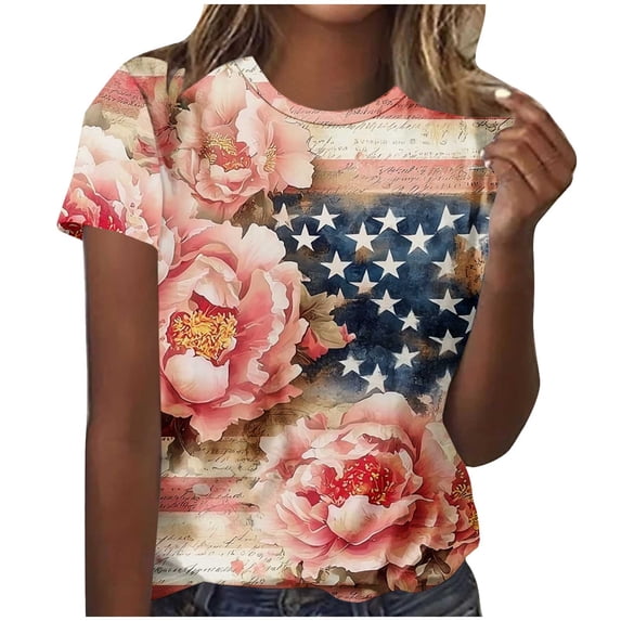 American Flag T Shirt Women USA Star Stripes Fourth July Shirts America Flag 250th Birthday O Neck Tee Tops