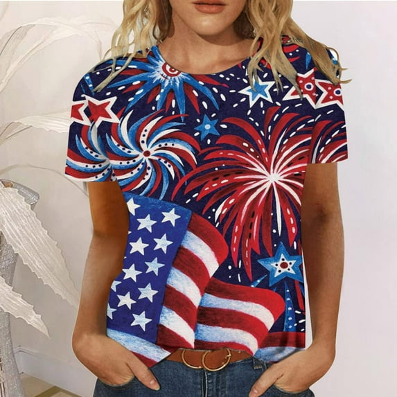 American Flag T Shirt Women USA Star Stripes Fourth July Tee Shirts Casual America Flag Print V Neck Tee Tops