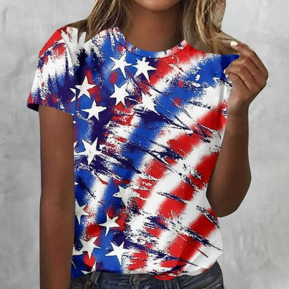 American Flag T Shirts for Women Fourth of July T Shirts 4th of July Shirt for Women 4th of July Women Tops American Flag Tees Fashion Woman Causal Round Neck Printed Blouse Short Sleeve T-Shirt