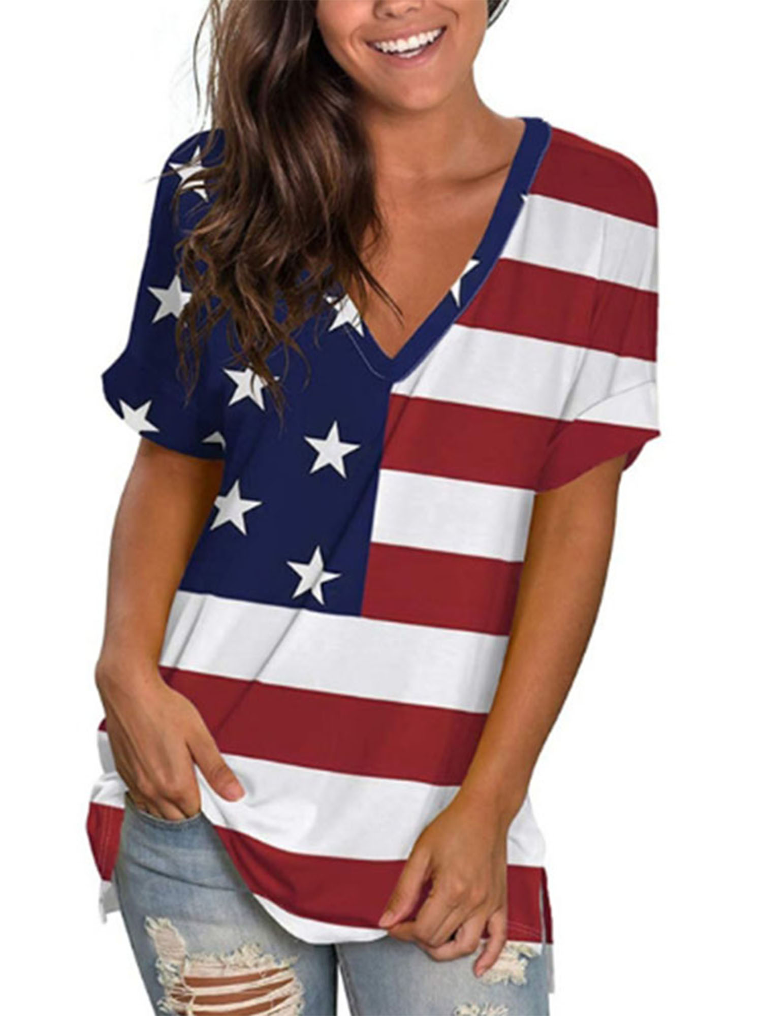 CYMMPU Short Sleeve Patriots Tshirt Tees Clearance Women's 4th of July  Independence Day Trendy Country Shirts Summer Tunic American Flag Printed  Fashion Tops Round Neck Tshirts Wine XL 