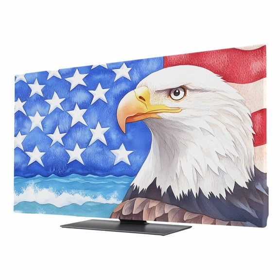 American Flag TV Cover for 24 Inch Screen,Stretch Fabric Dustproof TV Display Protector,Country Eagle Independence Day Blue Red Elastic Slipcover Monitor Cover for Indoor Desktop Computer 20.9"x11.8"