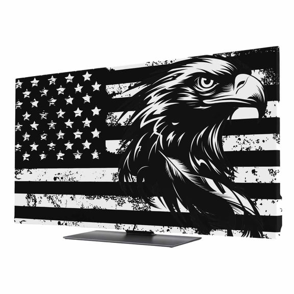 American Flag TV Cover for 40 Inch Screen, Stretch Fabric Dustproof TV Display Protector, Black US Flag Eagle Elastic Slipcover Monitor Cover for Indoor Desktop Computer 34.9"x19.6"