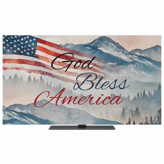 American Flag TV Dust Cover,Stretchable TV Screen Desktop Computer Protector Cover,4th of July Independence Day Forest Rustic Television Dustproof Slipcover for 19–24 Inch Flat or Curved TVs