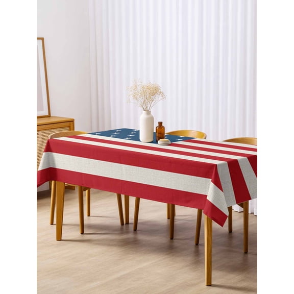 American Flag Table Cloth 54x108 Inch Rectangle, Independence Day Stars Stripes Linen Style Background Waterproof Tablecloth Washable Table Cover for 250th Anniversary Party Picnic Dinner Decor