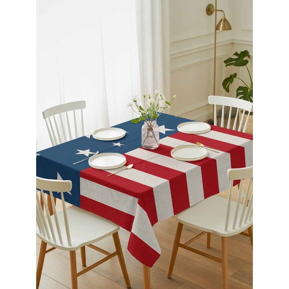 American Flag Table Cloth 60x84 Inch Rectangle, Independence Day Stars Stripes Wood Grain Background Waterproof Tablecloth Washable Table Cover for 250th Anniversary Party Picnic Dinner Decor